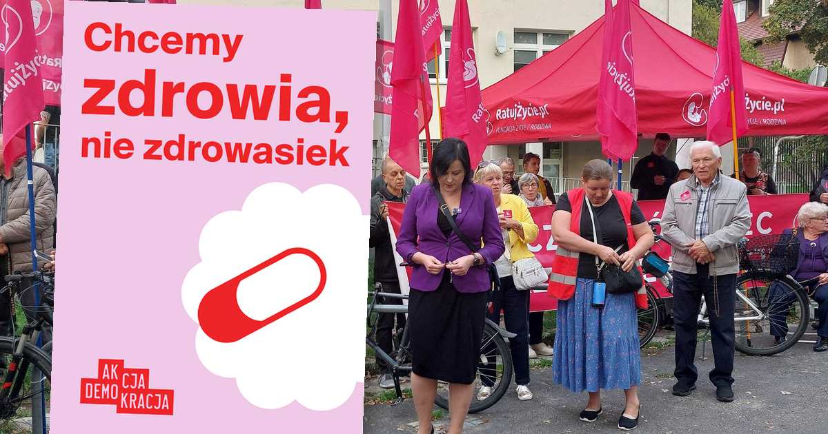 Kaja Godek i jej demonstracja pod szpitalem na Brochowie we Wrocławiu, 4 października 2026. Nasz transparent: Chcemy zdrowia, nie zdrowasiek.