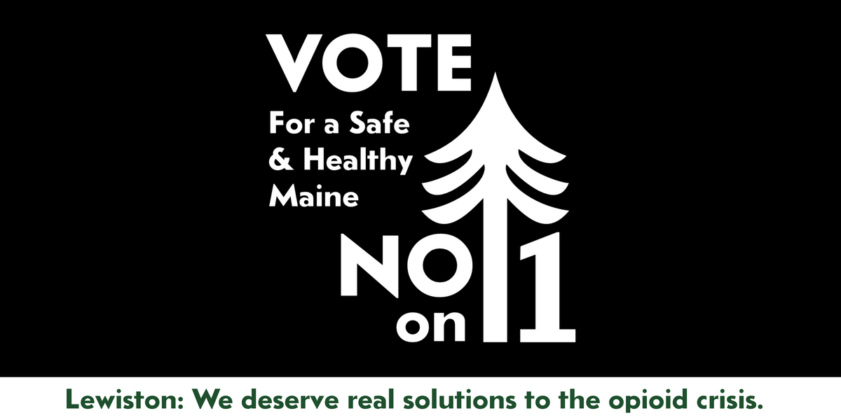 Green background with pine tree logo: Vote No on Question 1