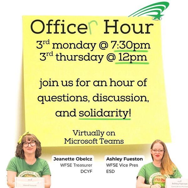 Officer Hours third Monday of the month at 7:30 pm and 3rd Thursday of the month at 12pm.