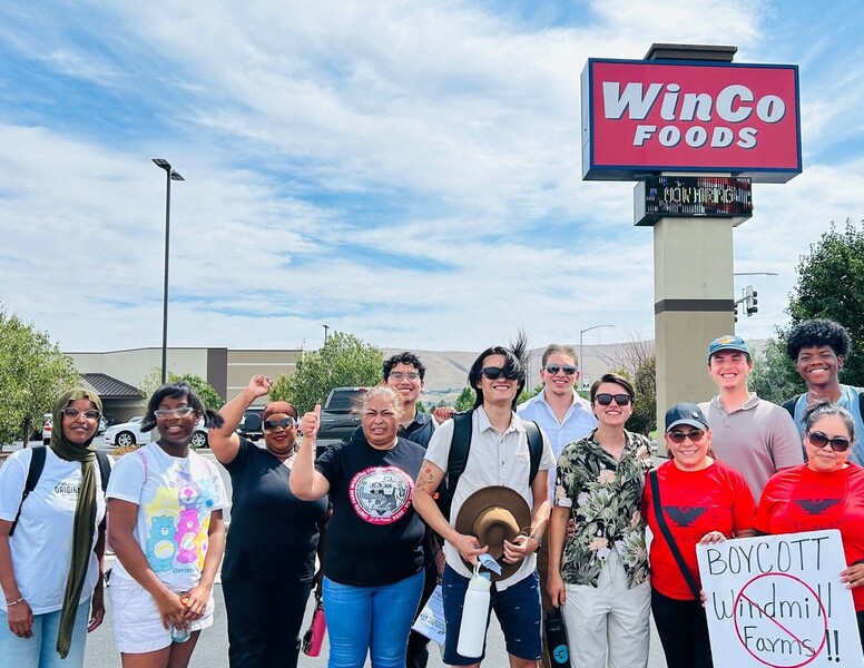 A gathering of UFW supporters in front of a WinCo