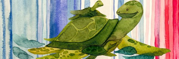 turtle with baby turtles in front of climate stripes