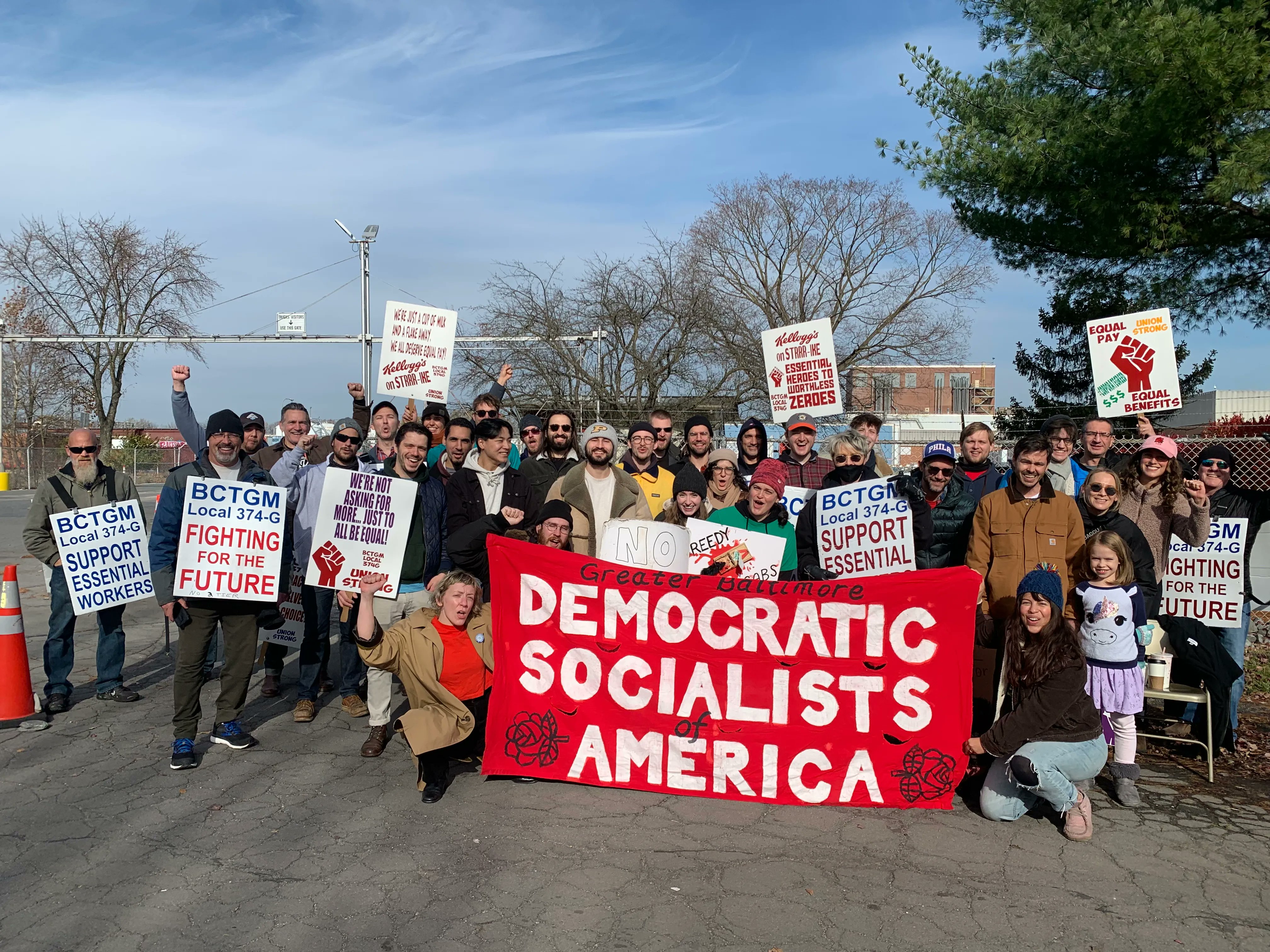DSA members rallying at the Kellogg's picket in Lancaster, PA