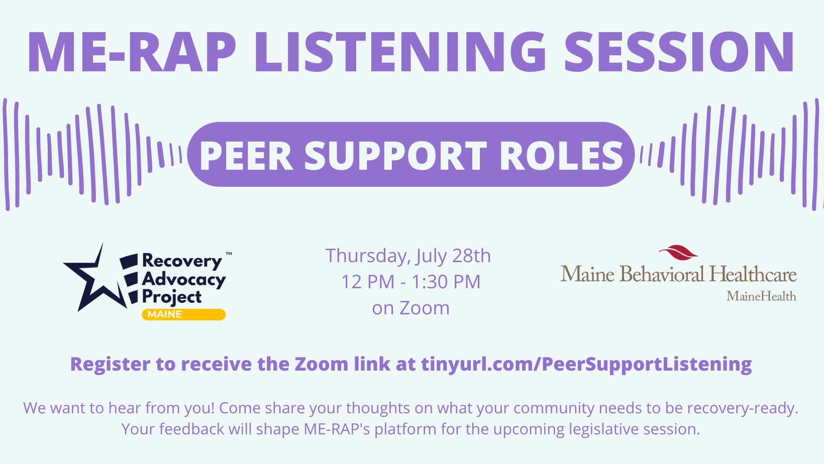 ME-RAP Listening Session for Southern Maine at the Portland Recovery Community Center on Tuesday, June 14th at 6 PM