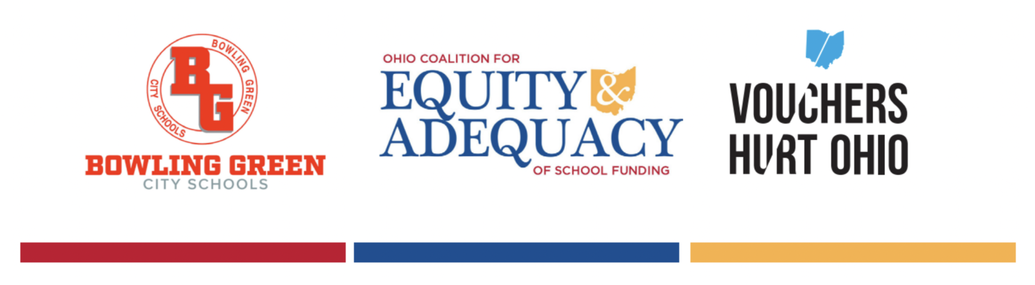Logos of Bowling Green City Schools, Ohio E&A Coalition, and Vouchers Hurt Ohio