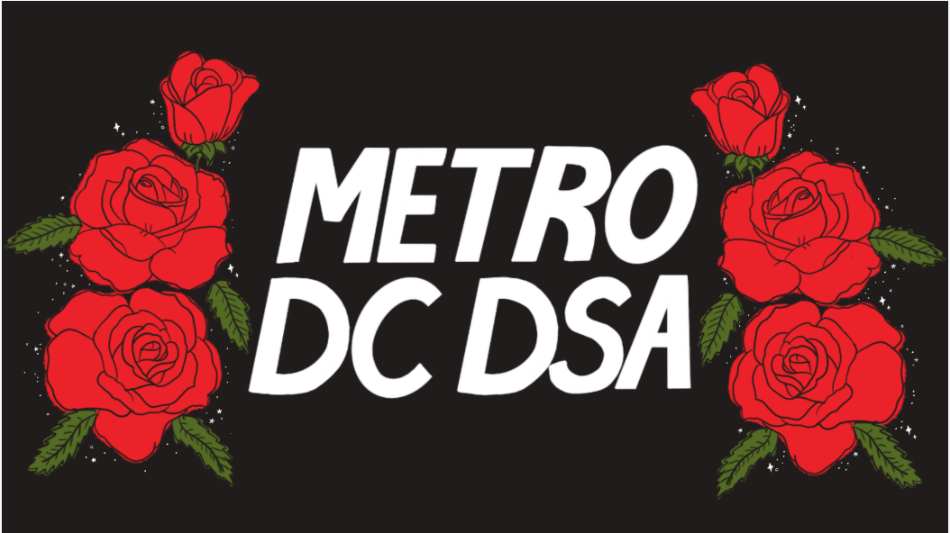 A black banner with six red roses. In the middle, in white text, the words "METRO DC DSA".