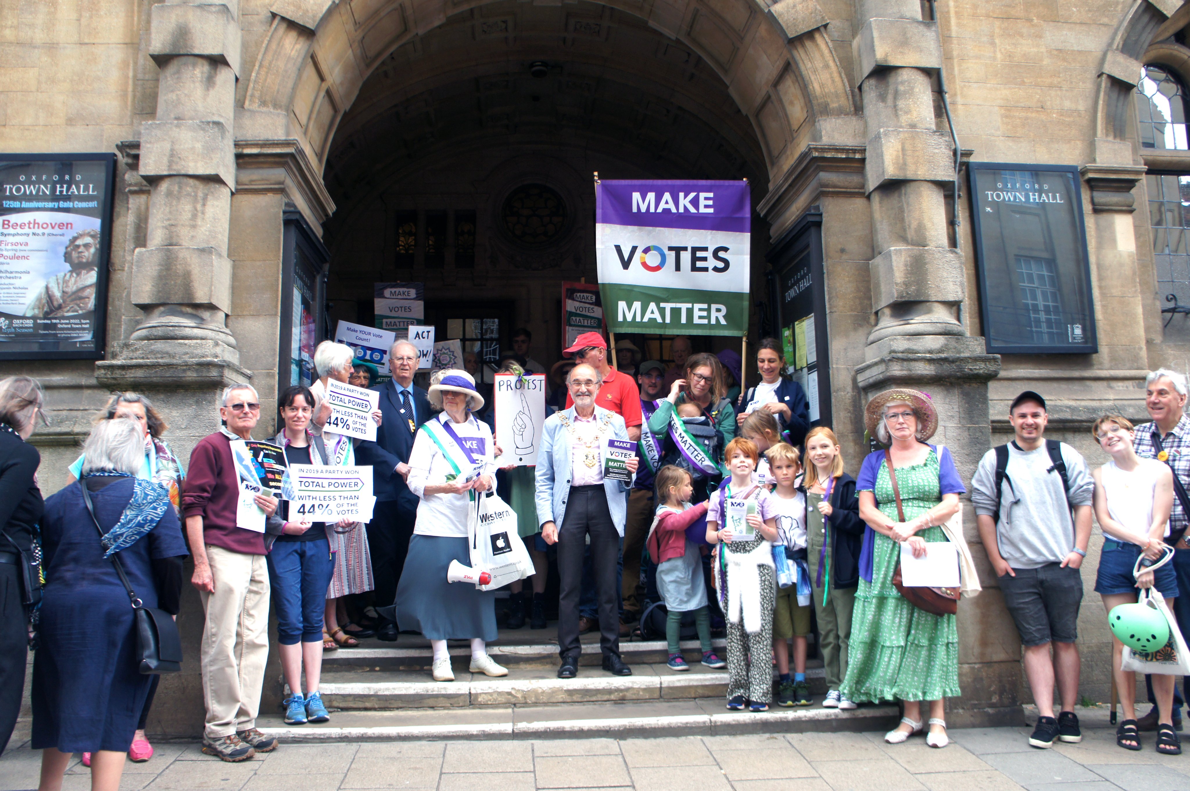 A gathering of MVM members outside Oxford Town Hall.