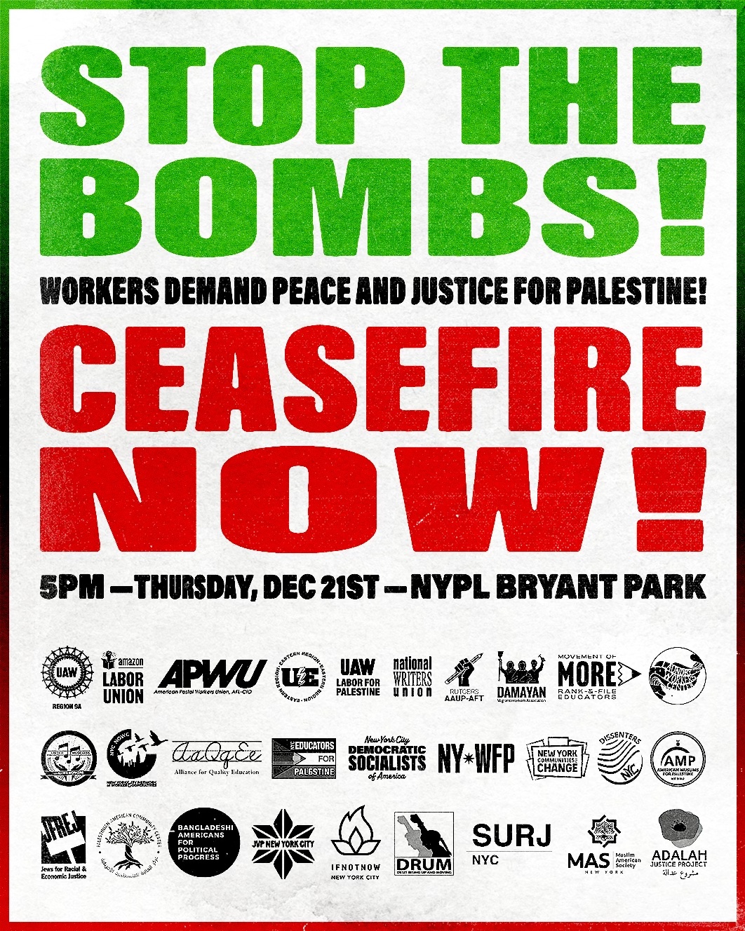 UMAW calls for a permanent ceasefire and justice for palestine 