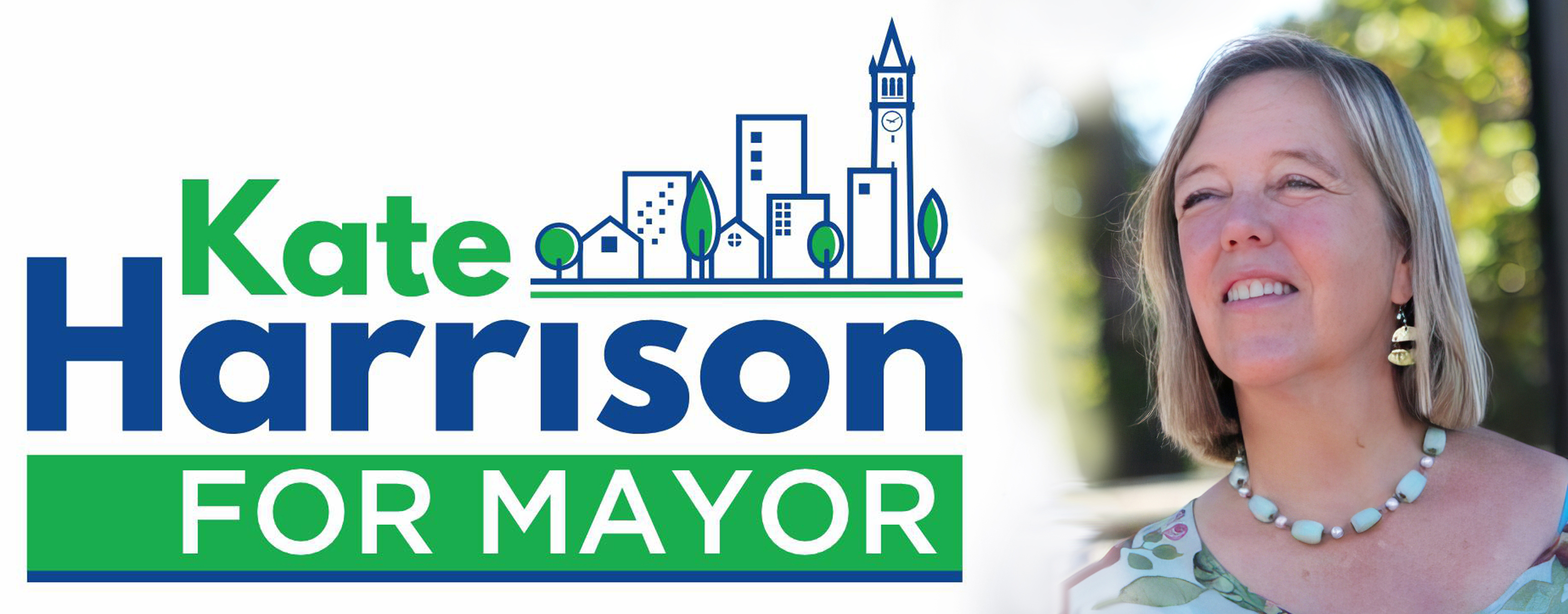 Kate for Mayor logo next to picture of Kate Harrison