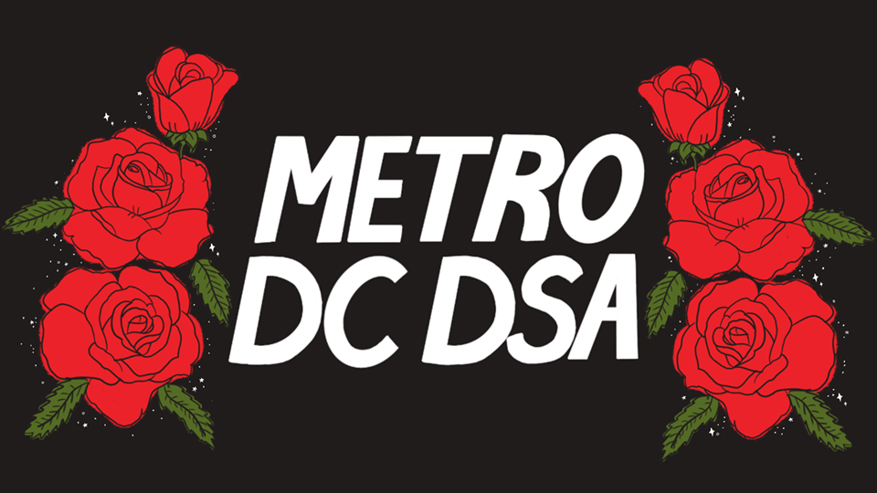 Black banner with six red roses. White text reads "METRO DC DSA."