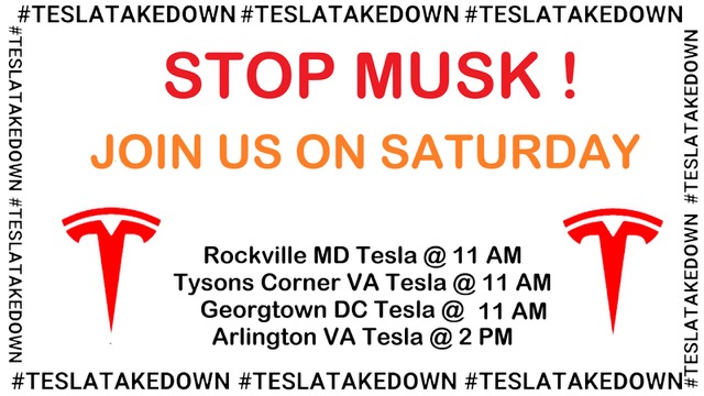 Tesla Takedown Banner Saturday, Rockville, Tysons, Arlington, DC