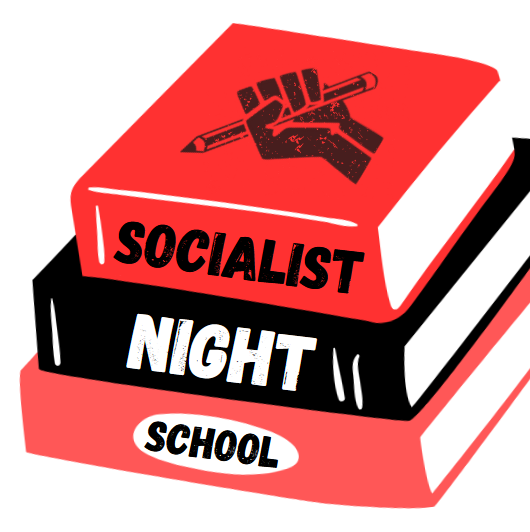 Socialist Night School, each word on the spine of a different book