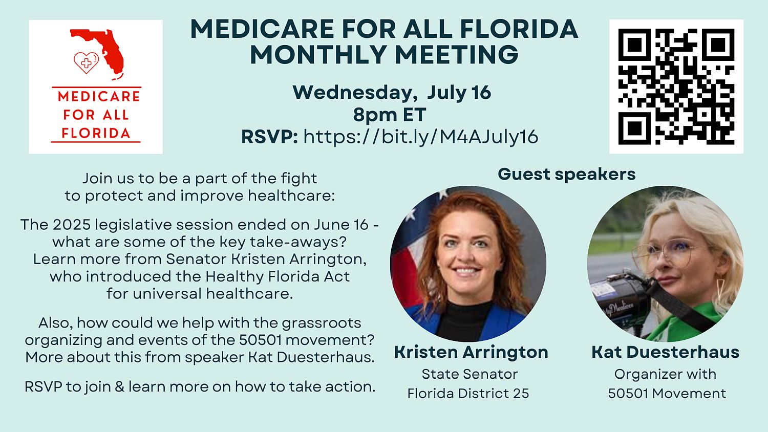 Event image for July 16 Medicare for All Florida monthly meeting