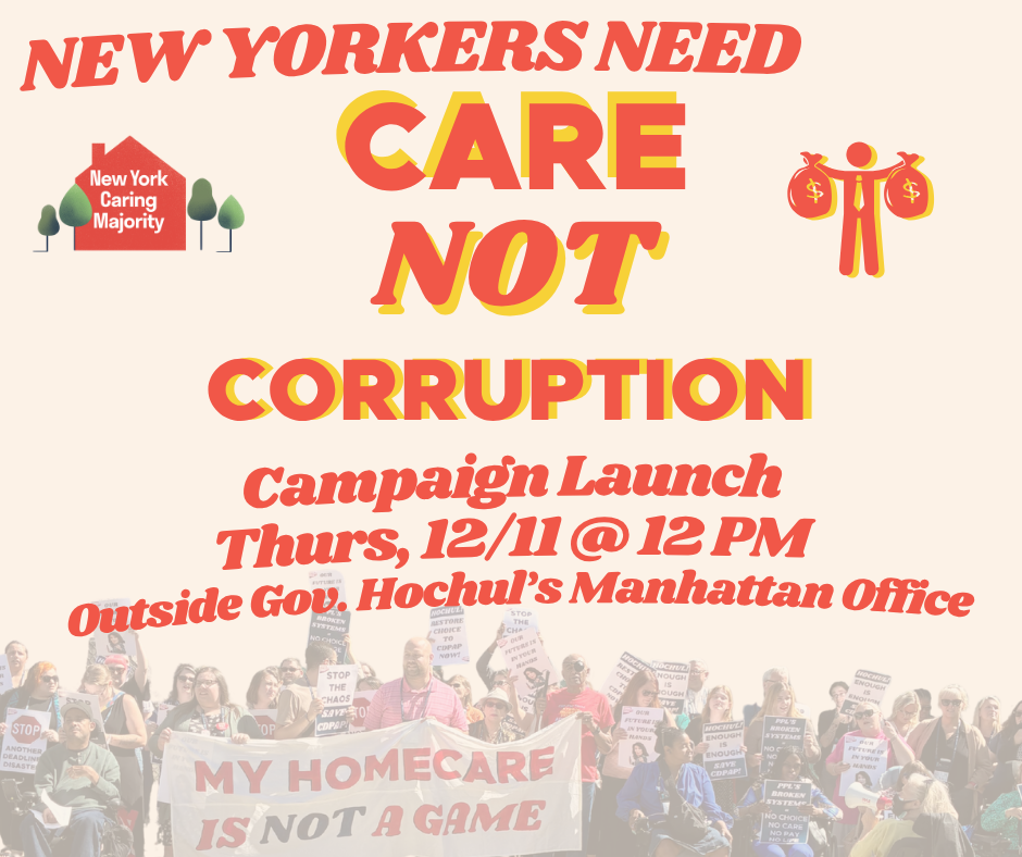 New Yorkers need care not corruption, campaign launch, Thurs 12/11 at 12pm, outside gov hochul manhattan office