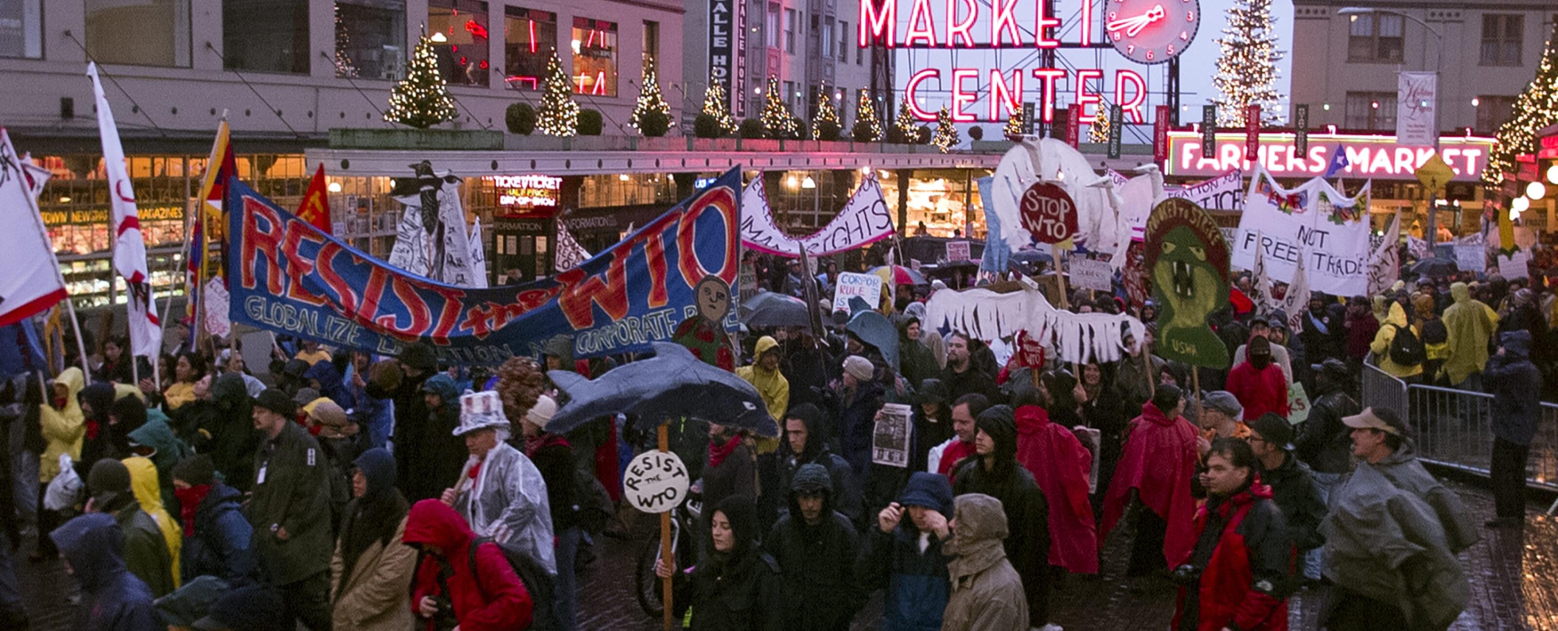 WTO protesters at Pike Place Market, Seattle, November 30, 1999