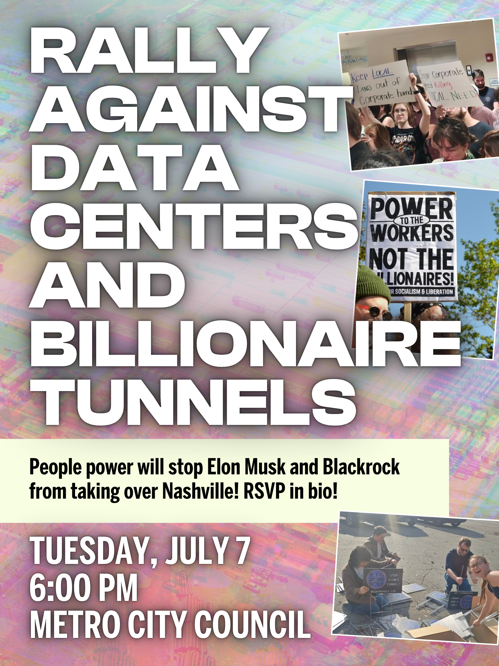 Rally against data centers and billionaire tunnels. Metro City Hall, 6pm, Tuesday July 7th.