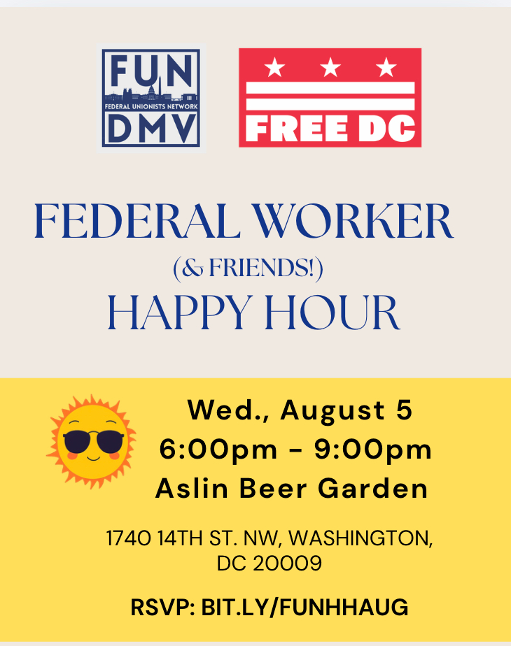 Informational Flyer for FUN-DMV Monthly Happy Hour