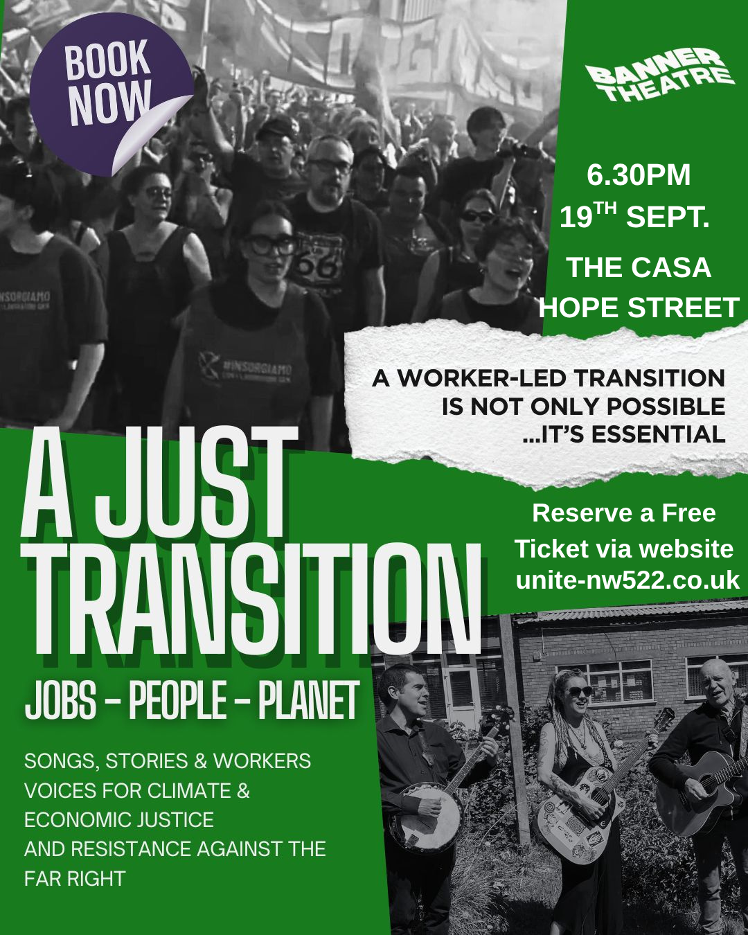 Post for A Just Transition by Banner Theatre