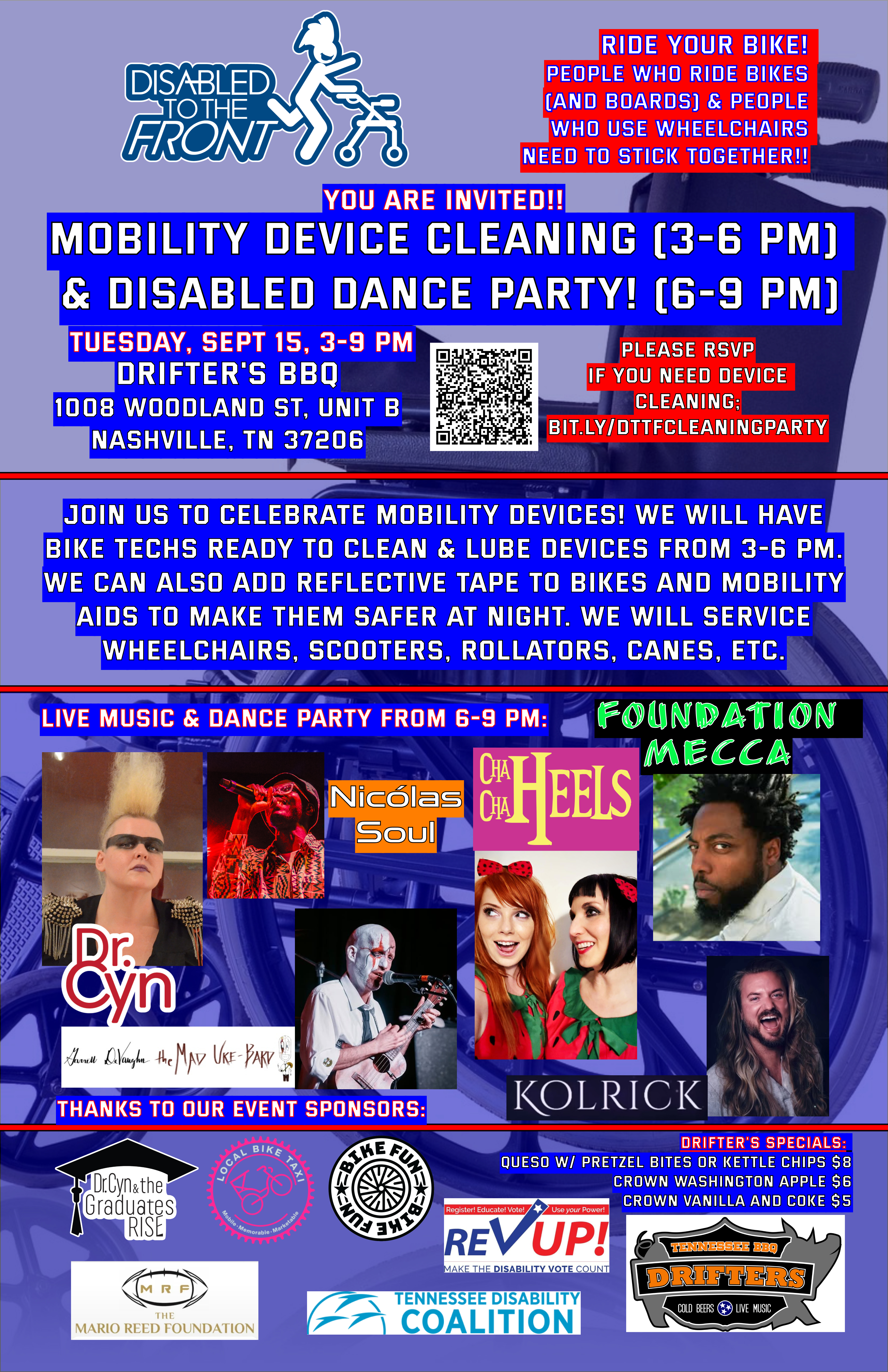 Event poster shows event info, pictures of all artists, and logos for all orgs. 