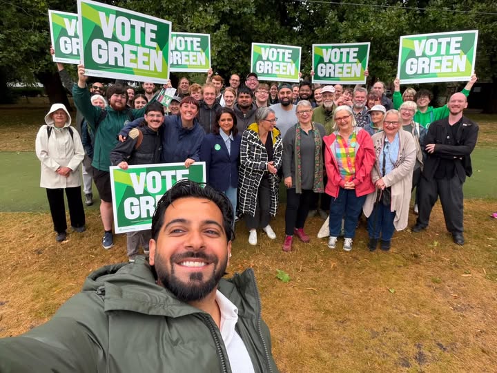 An image of Burnage by-election candidate Daoud Nawaz with Green Party Activists 
