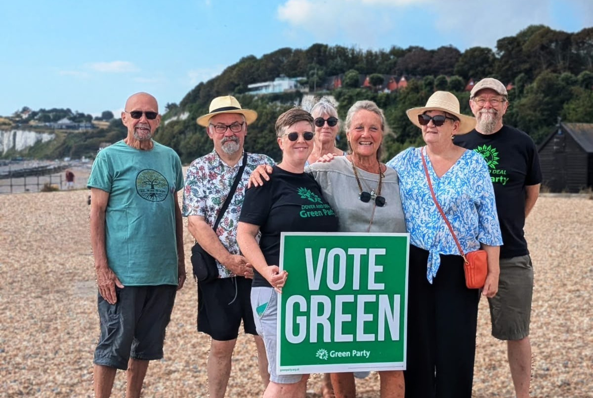 Ingrid and supporters on the beach