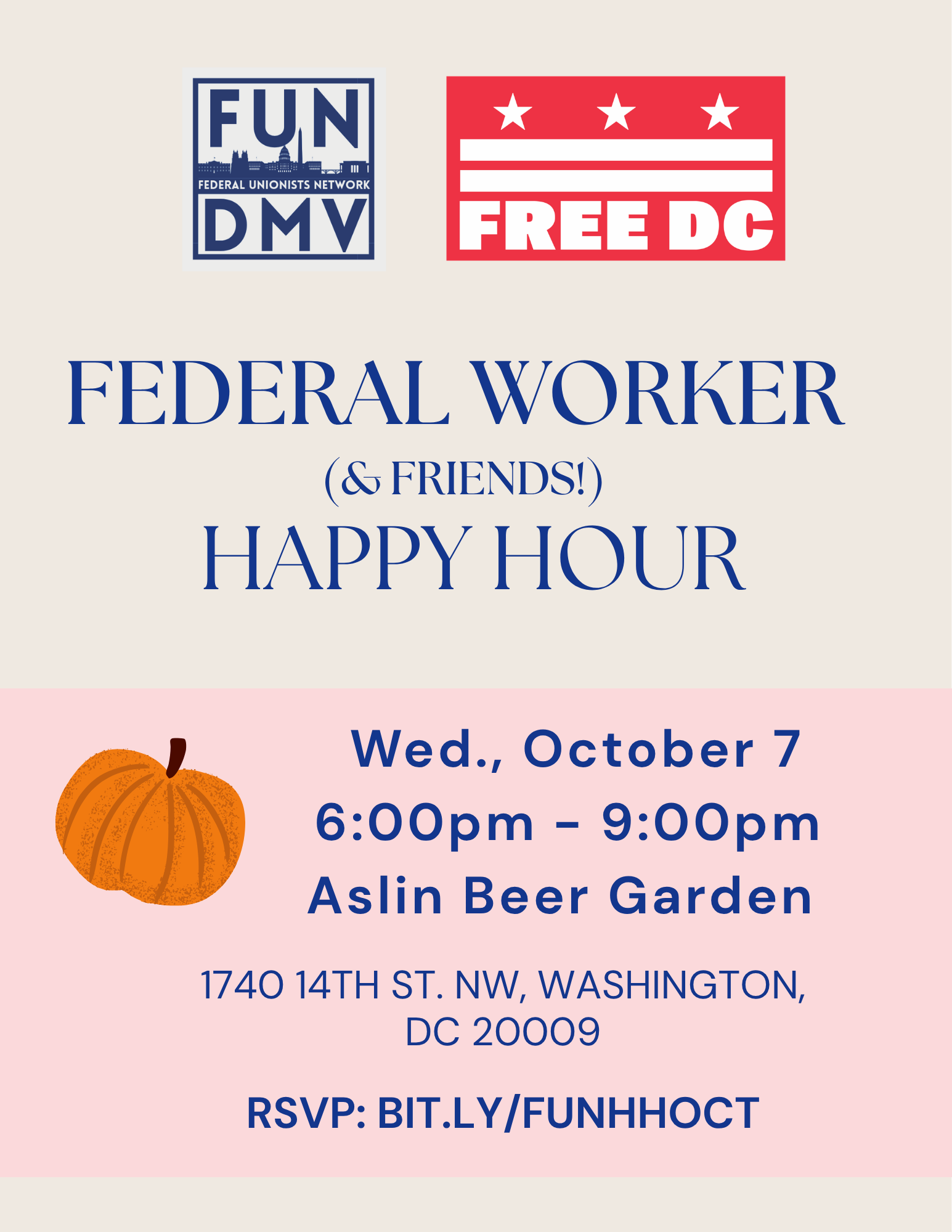 Informational Flyer for FUN-DMV Monthly Happy Hour