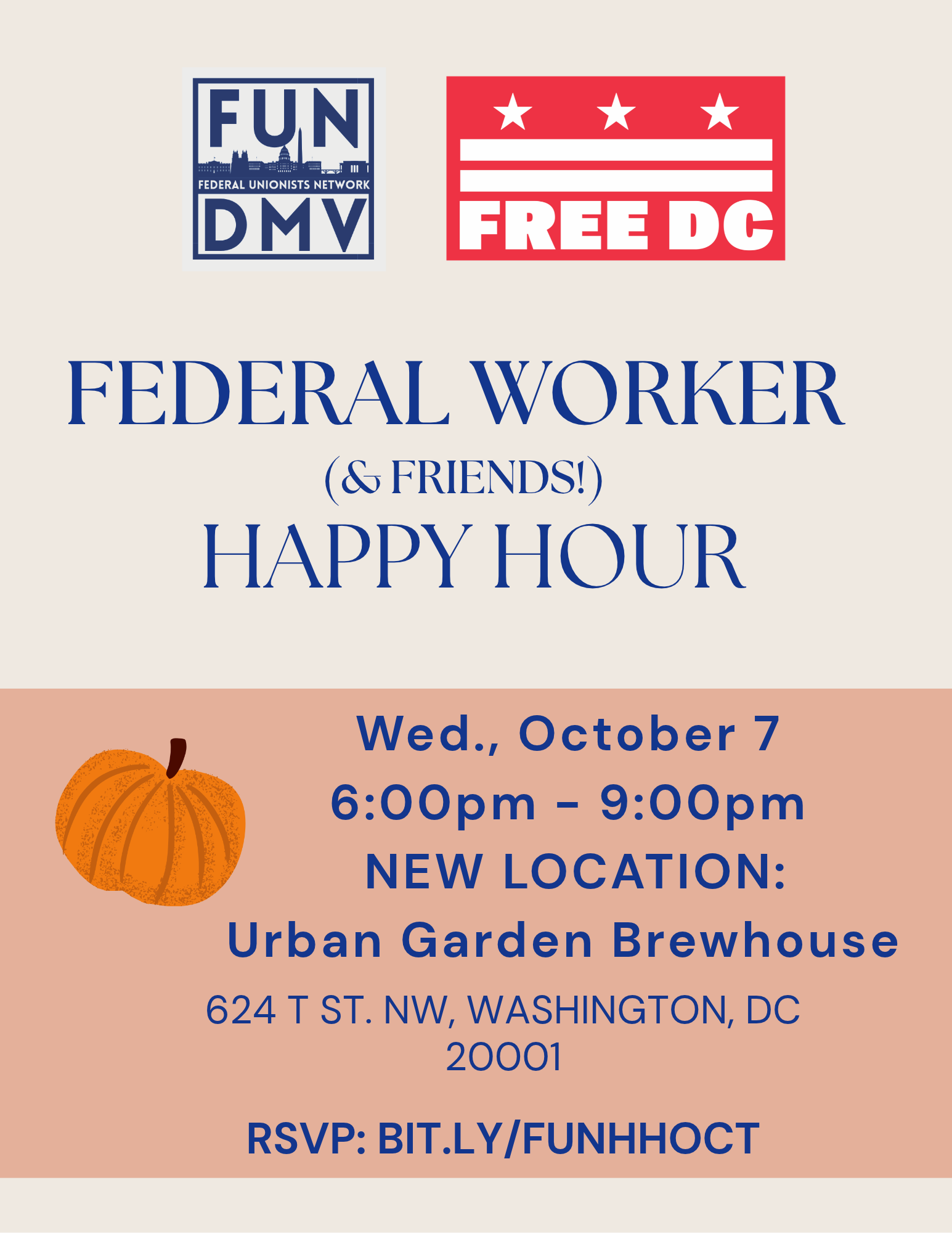 Informational Flyer for FUN-DMV Monthly Happy Hour