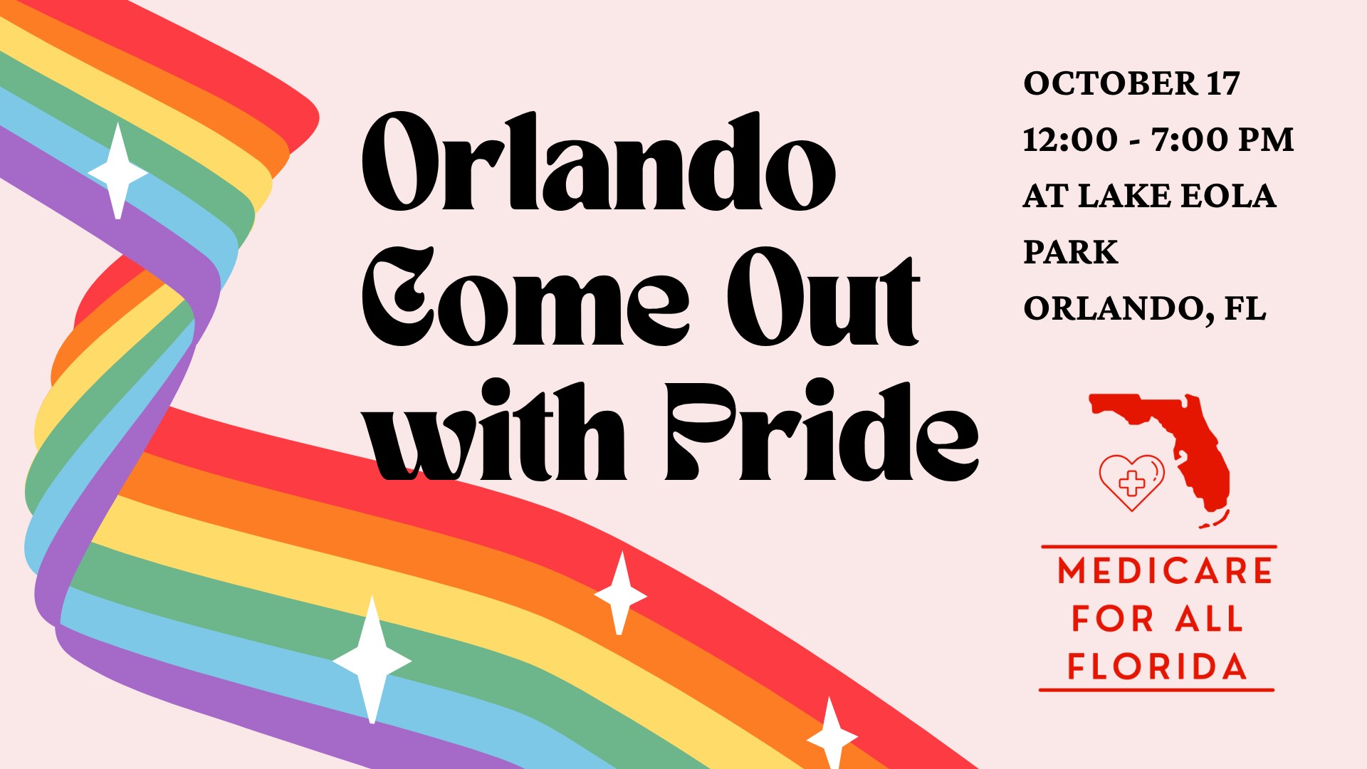 Event image October 17 Medicare for All Florida PDA P4DA table at Orlando Come Out With Pride