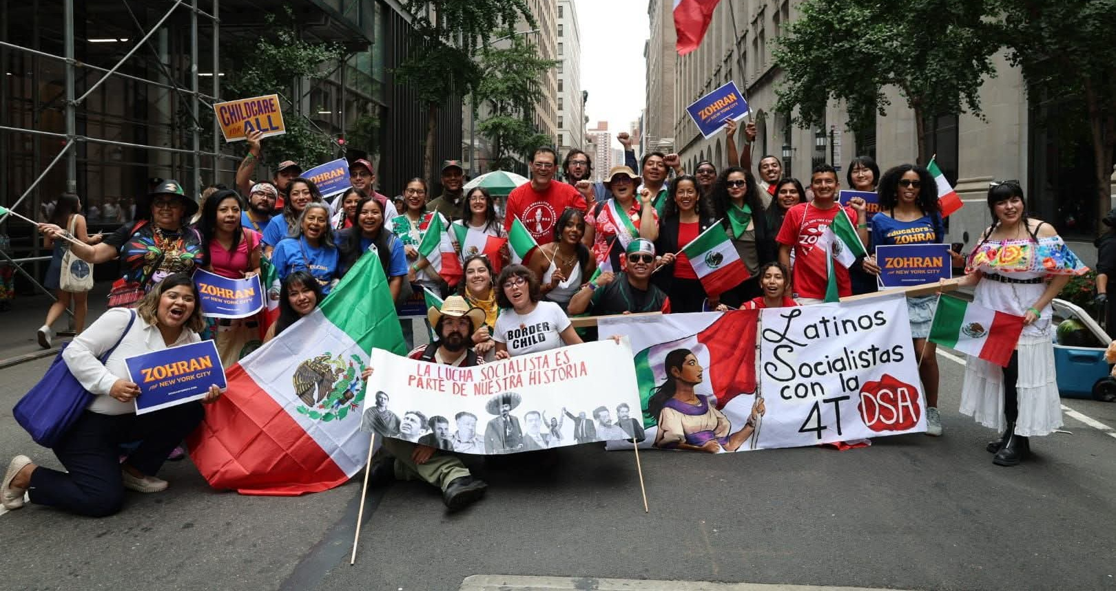 Group photo of Latinos Socialistas contingent at the 2025 Mexican Independence Day Parade.