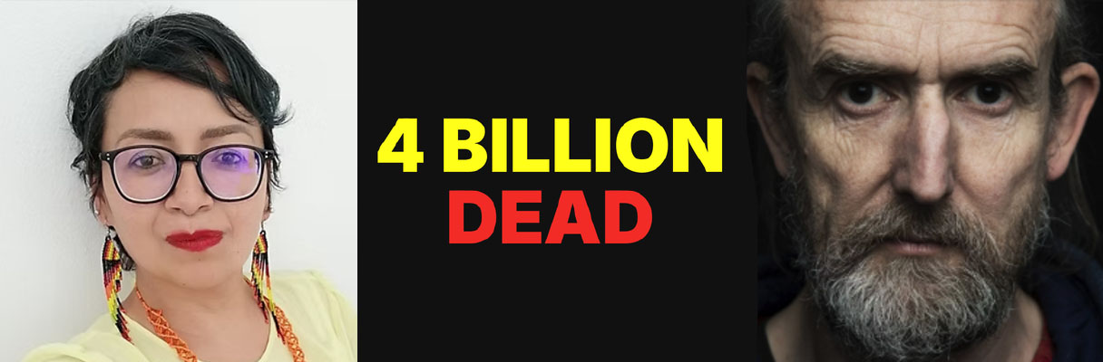 Banner image with the two speakers and the text "4 Billion Dead" in the centre