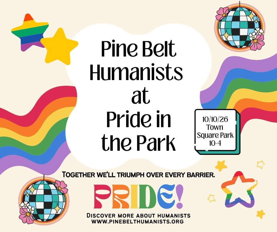 Join Pine Belt Humanists at Pride in the Park 10/10 at 10am