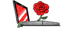 NPEC logo computer and book hybrid with a rose