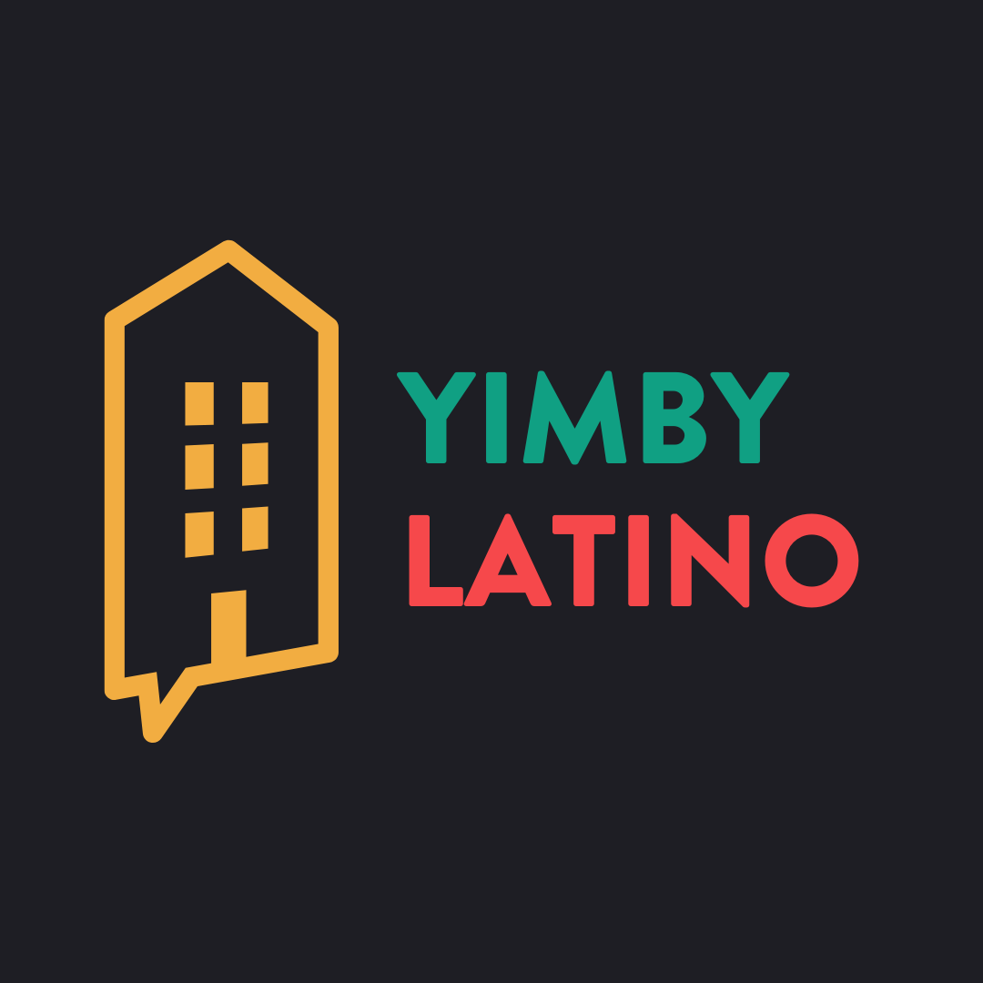 Latino YIMBY logo with home yimby in black red and orange