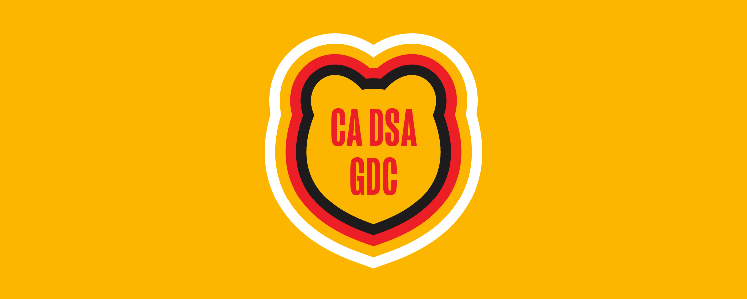 simple logo for CA DSA's growth and development committee featuring the shape of a bear that's getting larger and larger