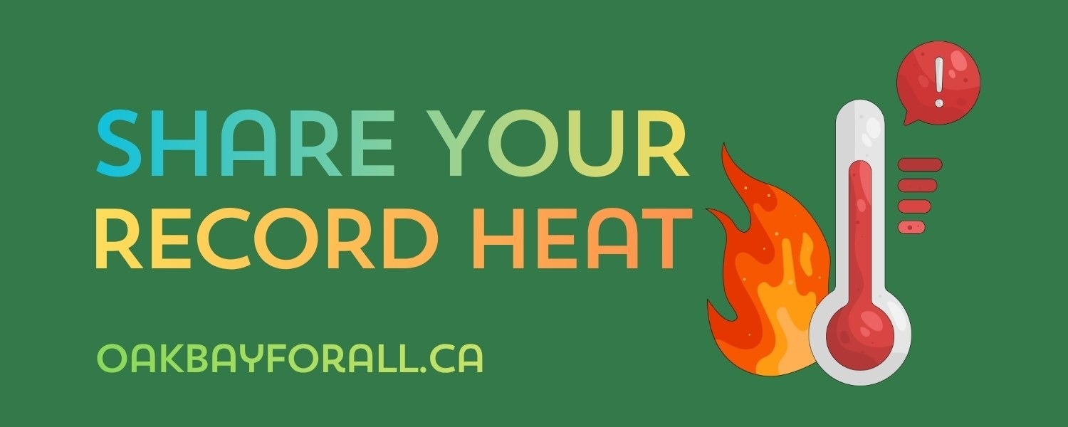 Test reads "Share your record heat. oakbayforall.ca." Image of a ball of flame next to a bulb thermometer.