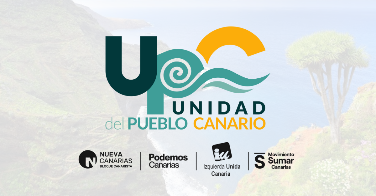Logo Unidad del Pueblo Canario, y abajo los logos de los partidos que forman la coalición: Nueva Canarias, Podemos , Izquierda Unida y Movimiento Sumar