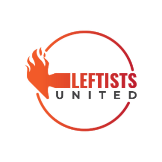 fiery circle that says leftists united in the middle