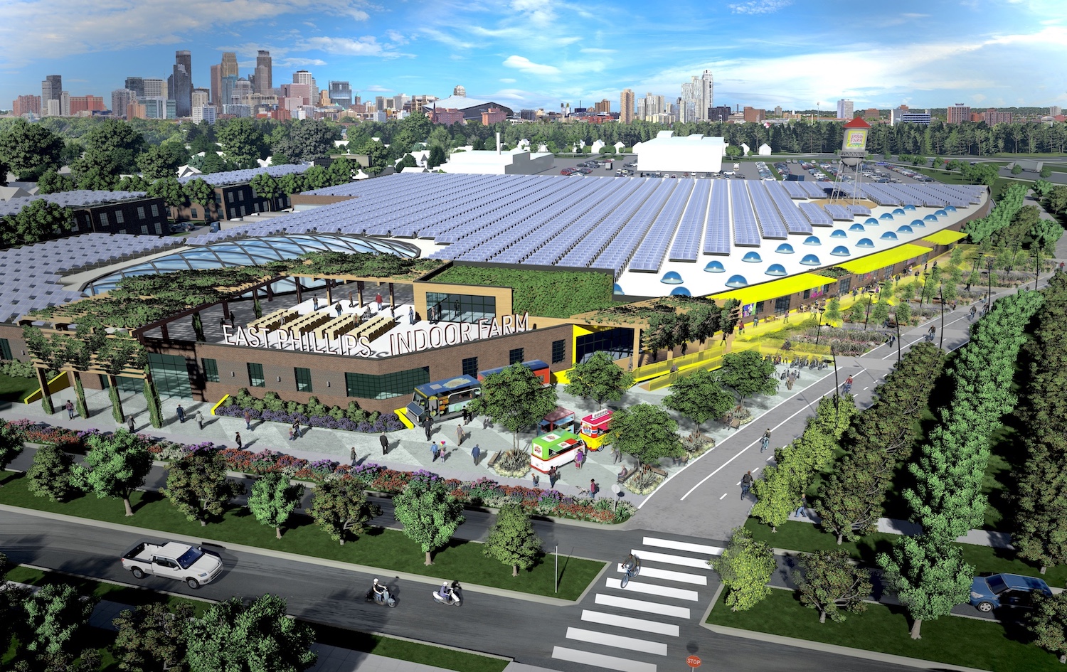 Rendering of East Phillips Urban Farm looking north west