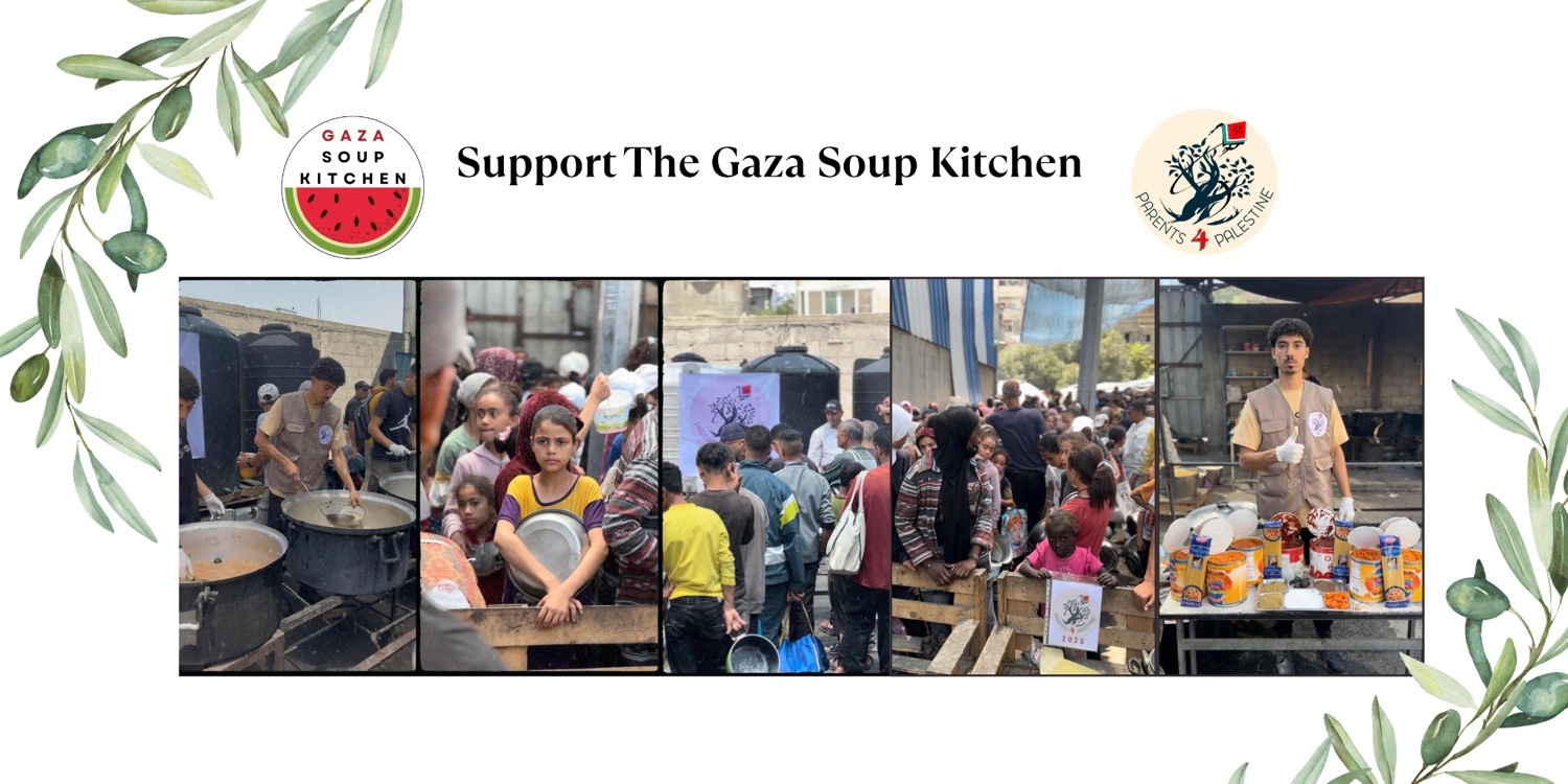Gaza Soup Kitchen staff cook up lifesaving meals, while community members wait with empty pots