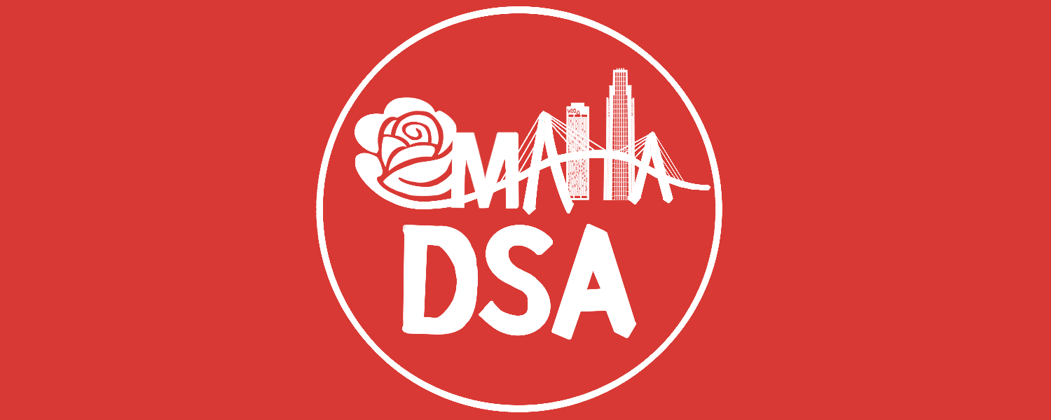 Banner of the Omaha DSA logo, a stylized combination of the word Omaha and the city's skyline.