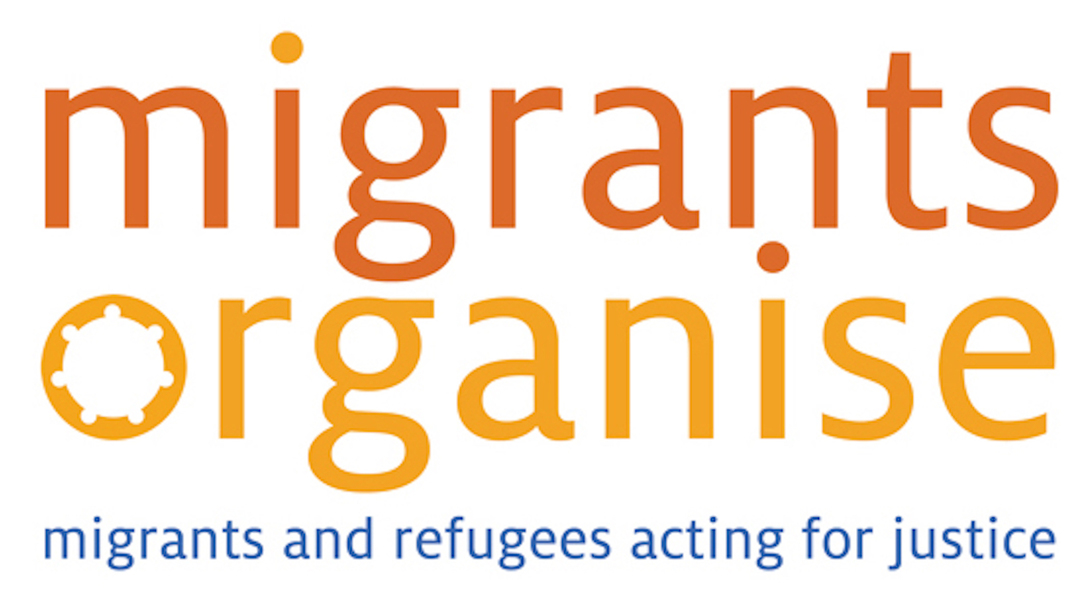 Migrants Organise logo, in orange