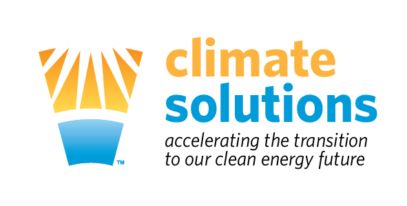 Climate Solutions logo with yellow sunrays over a blue curve