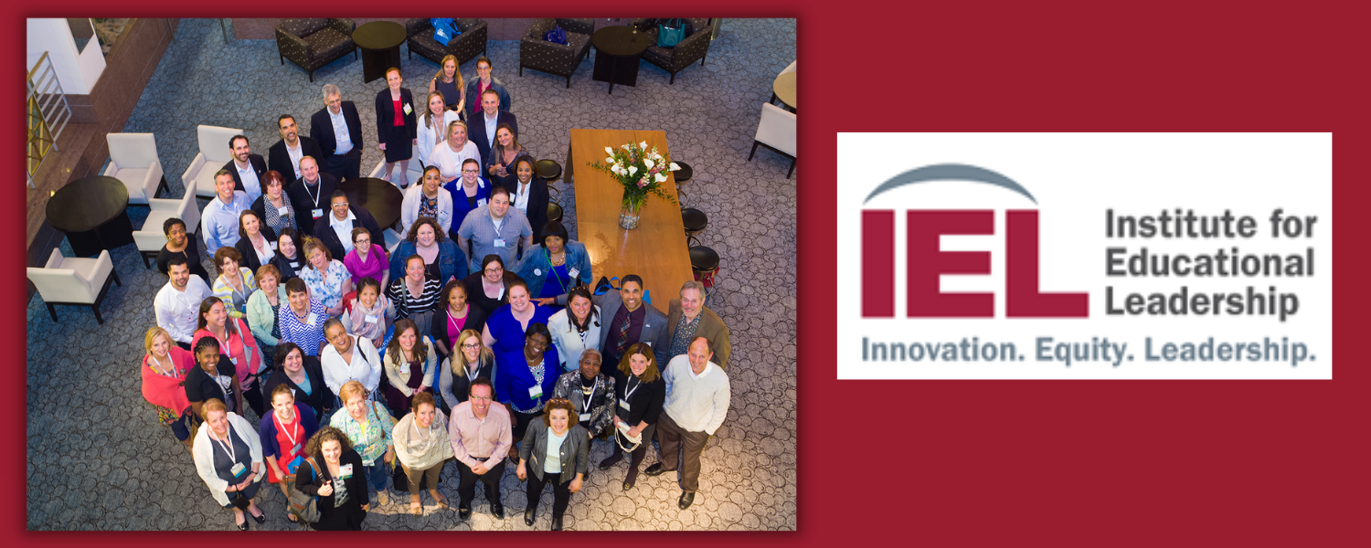 overhead image of a group of leaders, IEL logo