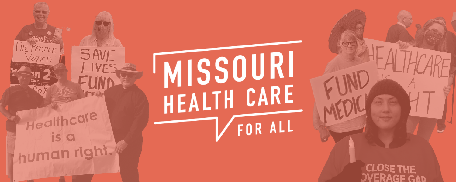 Collage of health care activists. Features the Missouri Health Care for All logo.