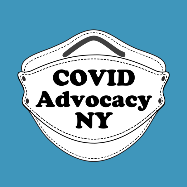 COVID Advocacy NY written in a mask with a blue background