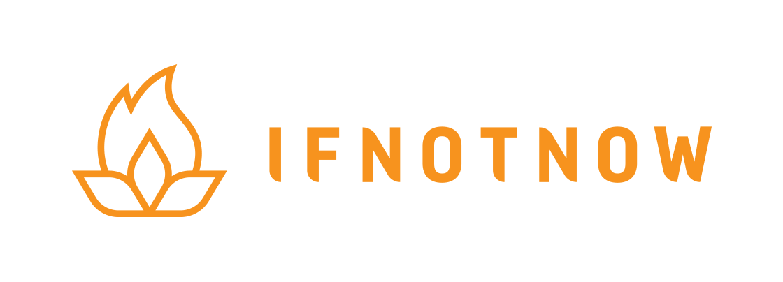 "IfNotNow" alongside IfNotNow's logo, a stylized drawing of a flame