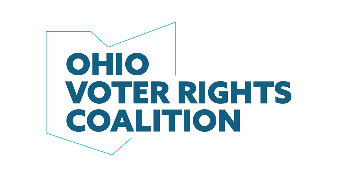 Outline of Ohio. Text starting inside of the outline but proceeding out: "Ohio Voter Rights Coalition."