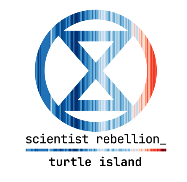 Scientist Rebellion Turtle Island - Extinction Rebellion hourglass and climate stripes