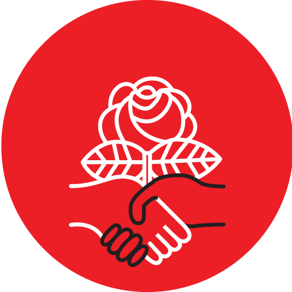 Rose outline with two hands shaking