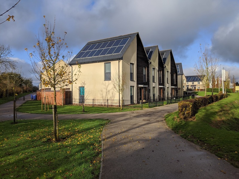 New houses with solar panel and paths