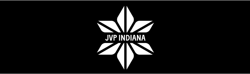 Black background with white star-shaped logo. In the center of the logo is text: "JVP Indiana"